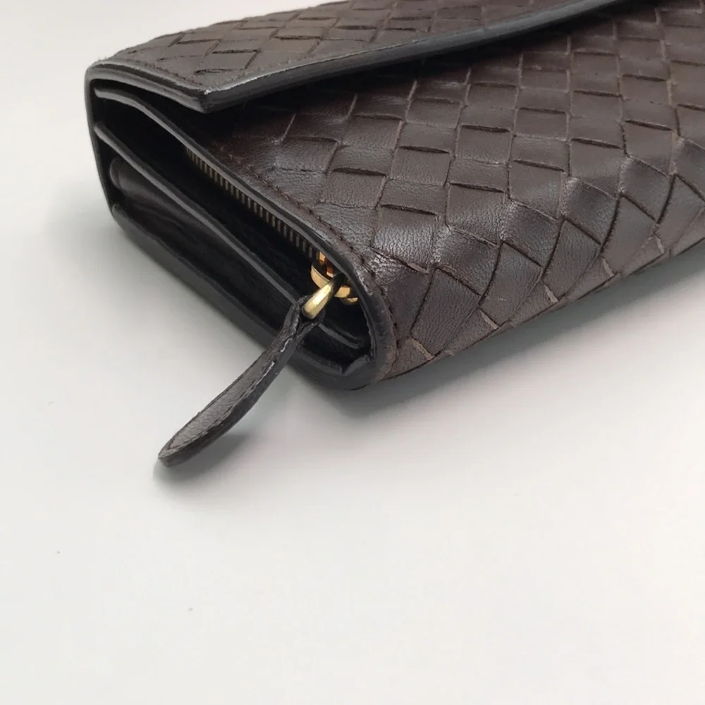 New Bottega Veneta Leather Wristlet Checkbook Wallet – Brown/Black